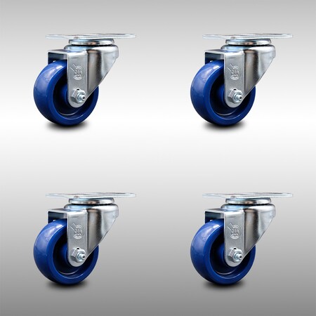 Service Caster 3 Inch SS Solid Polyurethane Wheel Swivel Top Plate Caster Set SCC-SS20S314-SPUS-4